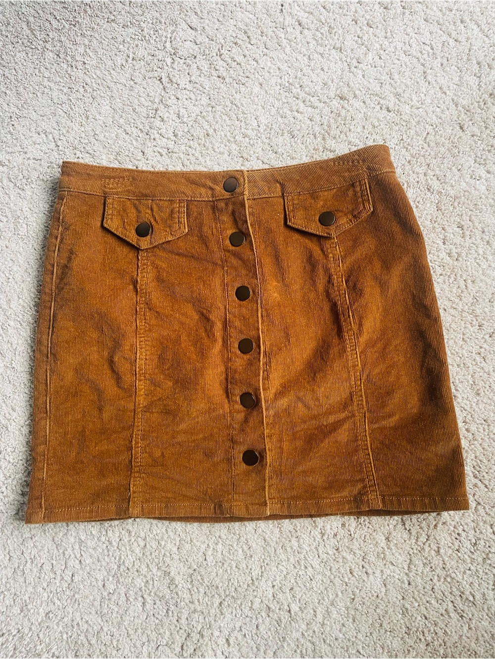 Blue Spice Button-Front Corduroy Mini Skirt